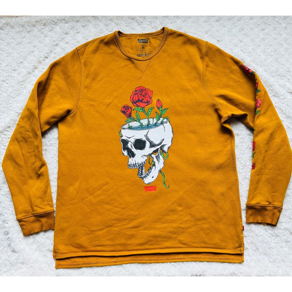 Levi's Levi Strauss Grateful Dead Skull Mustard Cotton Crewneck Sweatshirt XXL